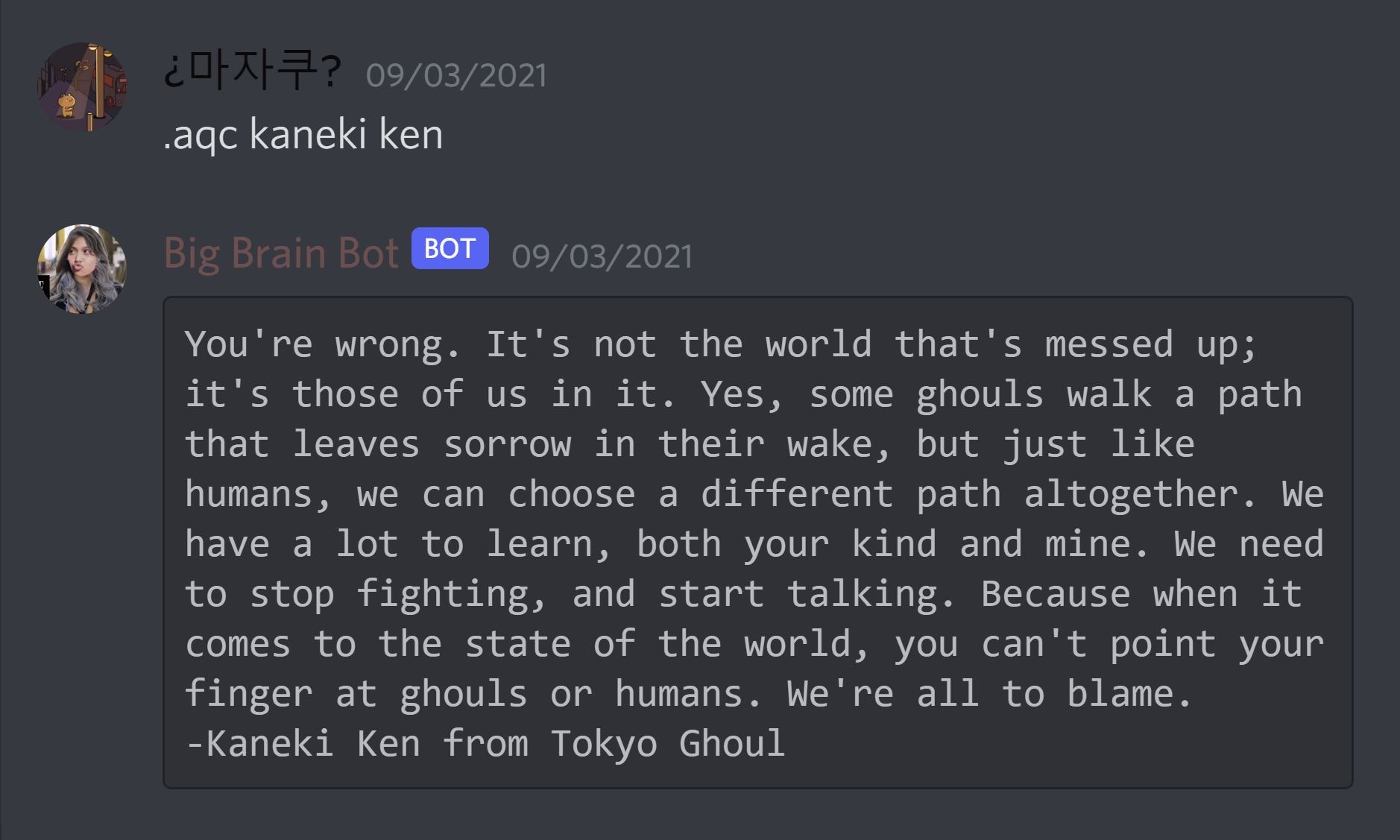 Screenshot of one of the functions of the Bot